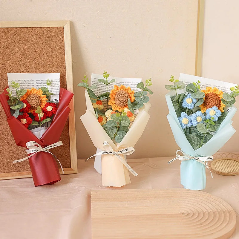 bouquet de tournesols au crochet fait main pour cadeaux et décorations - vue 5 sur 13
