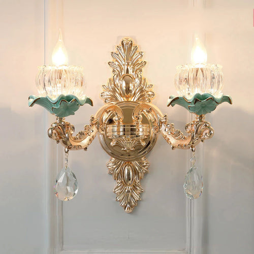 Lustre céramique à fleurs et cristal - vue 6 sur 13