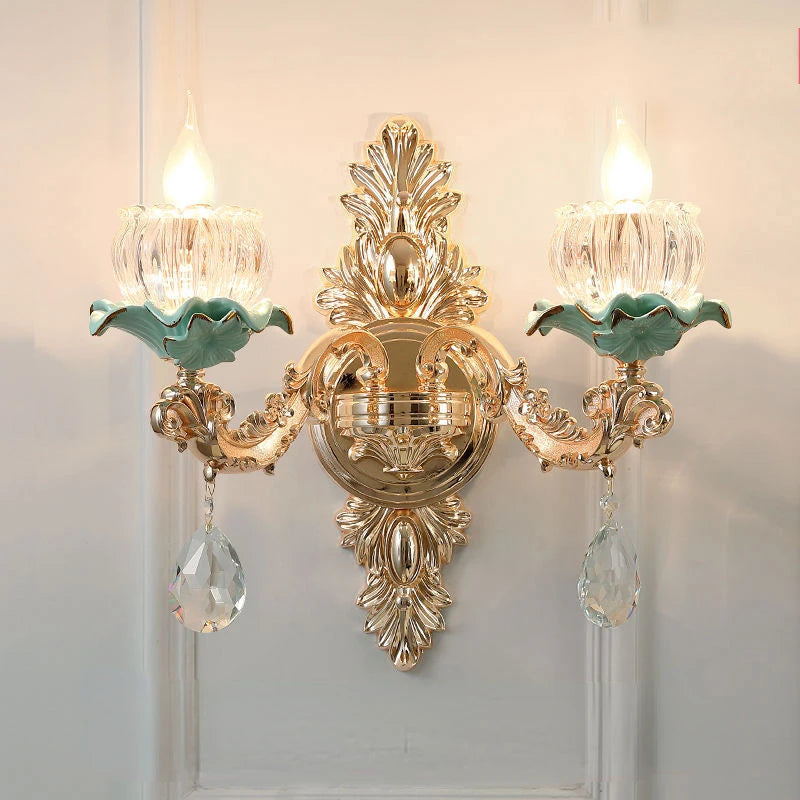 lustre de luxe moderne style européen rétro en cristal et céramique - vue 6 sur 13