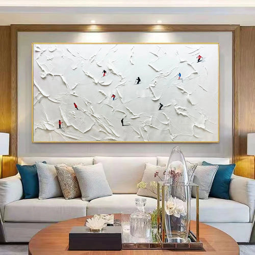 Custom Hand-painted Oil Painting Skiing, White Snow Scene, Living Room Decorative Painting Abstract Knife Painting Thick Texture - vue 6 sur 8