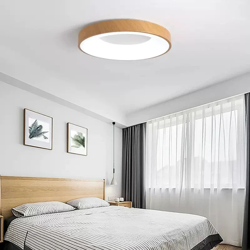 plafonnier chinois Ultra-mince rond en Grain de bois