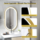 LED Bathroom Mirror Oval Illuminated Wall Mirror Aluminum Gold Frame Memory Anti-fog 3 Changeable Color, IP56 800/1000/1200MM