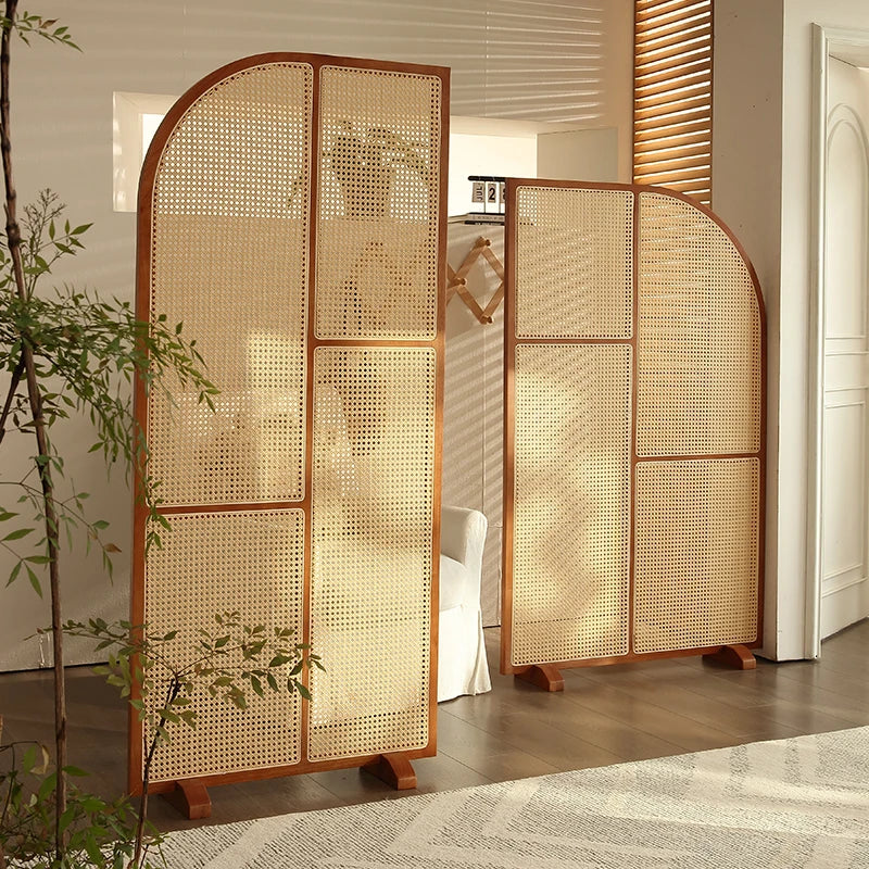 Japanese-style solid wood rattan screen partition is opposite the door to the home, living room entrance is blocked, and mobile - vue 16 sur 29