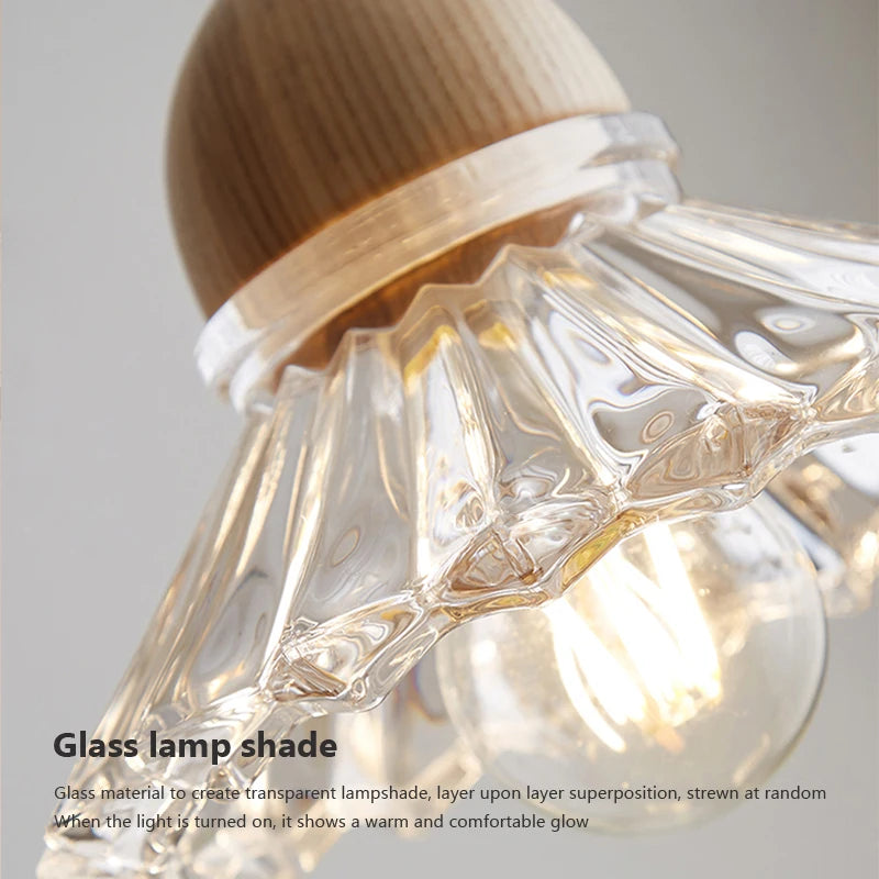 lustre nordique moderne en bois et verre led japonais - vue 5 sur 10