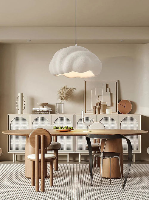 Nordic minimalist cloud pendant LED light wabi sabi cream style for dining room, restaurant or bar - vue 3 sur 11