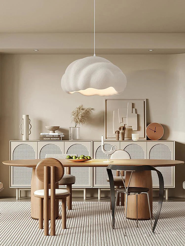 Nordic minimalist cloud pendant LED light wabi sabi cream style for dining room, restaurant or bar - vue 2 sur 11