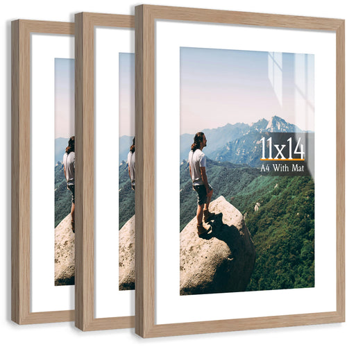 3pcs 11x14 Picture Frames Boxed Set, Display Pictures A4-Size With Mat or 11x14 Without Mat, Black/White/Burlywood Photo Frames - vue 9 sur 9