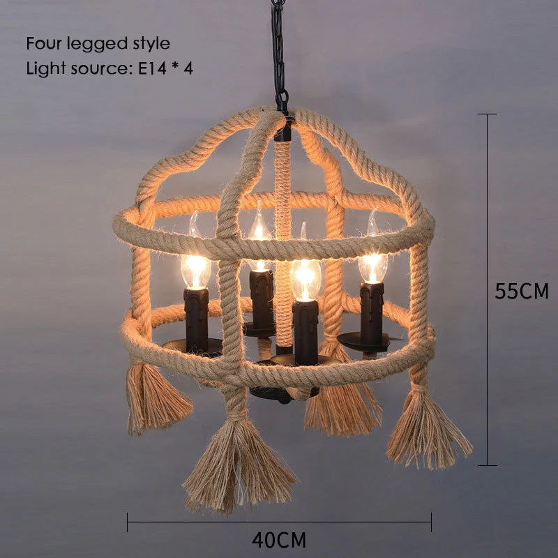 Sisal chanvre corde suspension plafonnier Lustre suspendu Lustre fer main tressage rustique rétro pour salle à manger décor - vue 27 sur 28
