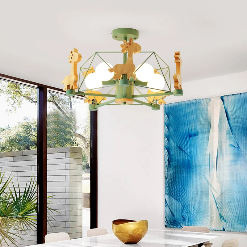 lustre en bois nordique lampe animal pour chambre enfant - vue 5 sur 9