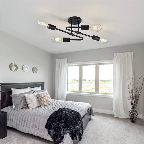 Black ceiling light with 4 rounded arms - vue 5 sur 7