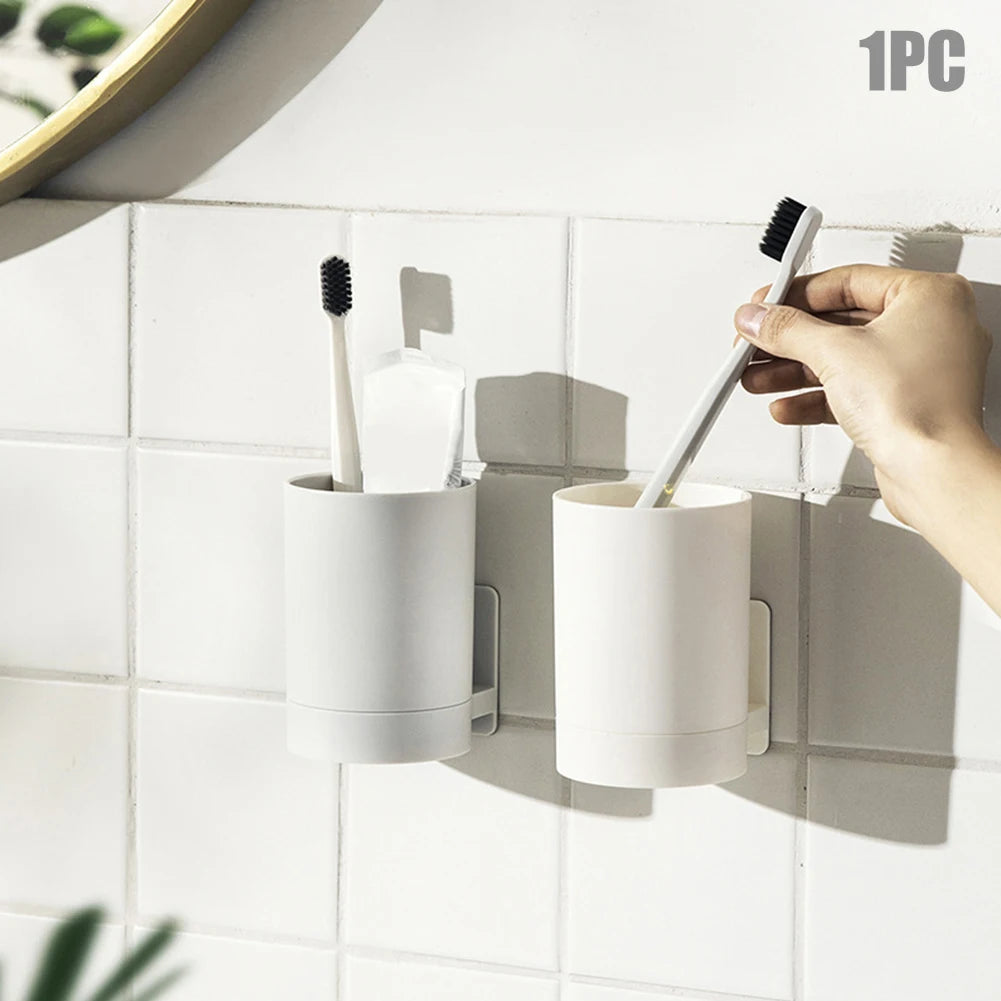 porte-brosse à dents mural sans perçage pour salle de bain rangement pratique - vue 3 sur 8
