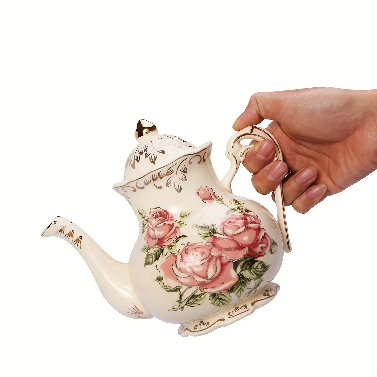 theiere ceramique avec soucoupe style elegant tea time - vue 6 sur 6