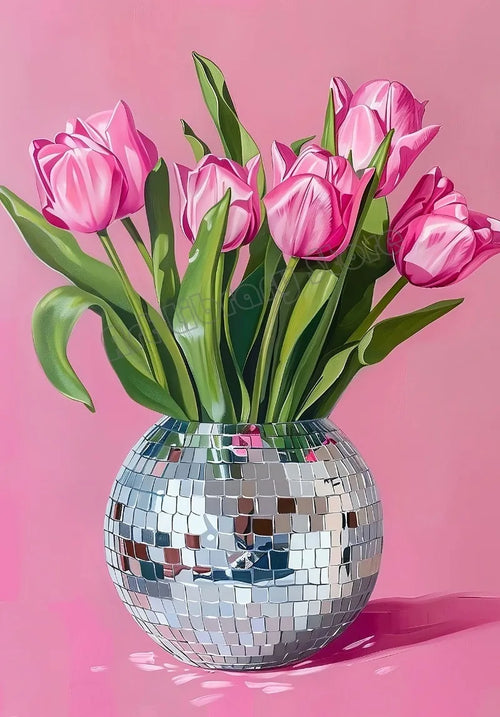 affiche créative boule disco fruit abstrait rétro peinture murale décorativa