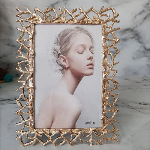 Golden Silver Art Photo Frame,Desktop Photo Display Ornaments,Bedroom Portrait Decor,Exquisite Creative Branch,Metal Photo Frame - vue 3 sur 8