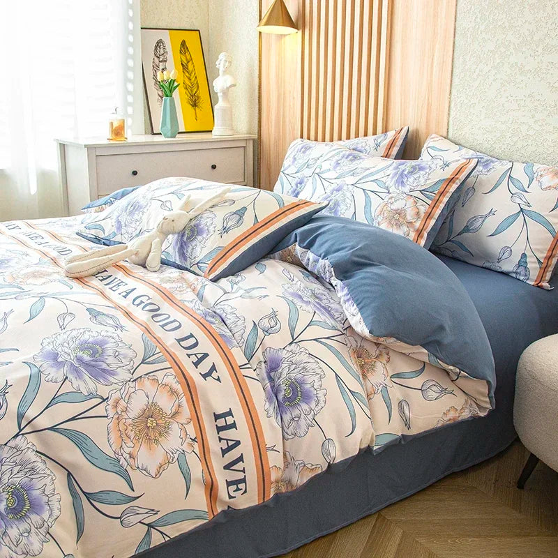 housse de couette imprimée fleurs en coton lavé