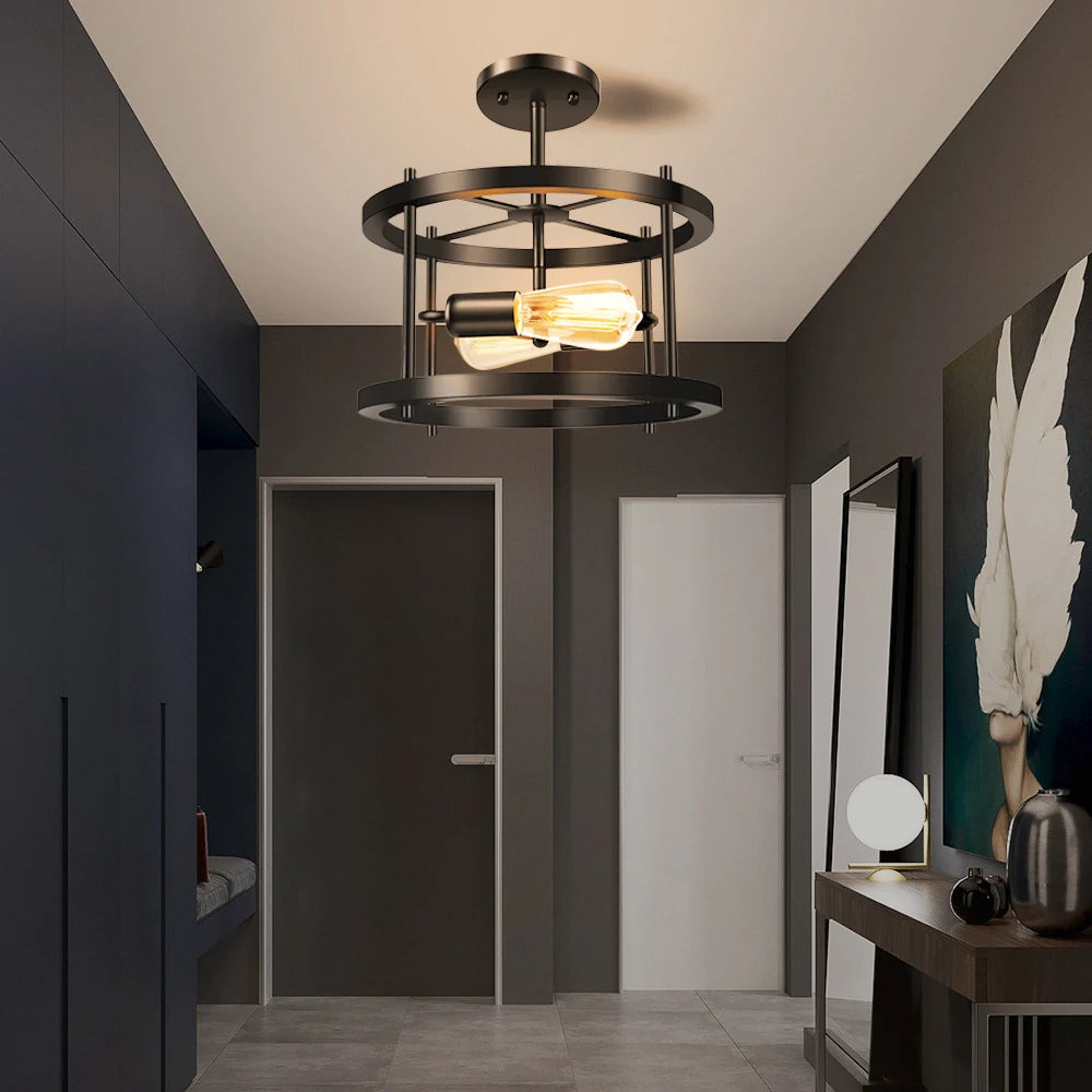 plafonnier industriel rétro à deux lampes pour intérieur - vue 4 sur 11