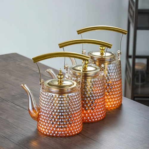Théière japonaise verre borosilicate rétro poignée cuivre