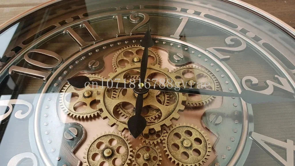 horloge murale industrielle en métal avec engrenages mobiles décorative - vue 7 sur 14