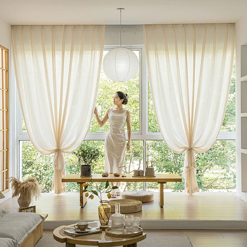 Voilage tulle japonais élégant semi occultant salon chambre - vue 3 sur 7