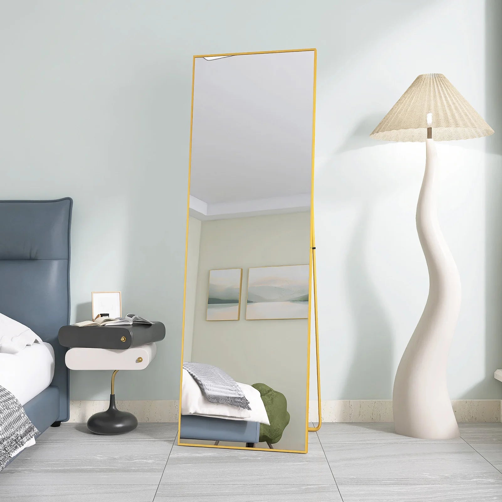 miroir cosmétique en verre trempé avec cadre doré en aluminium - vue 4 sur 6