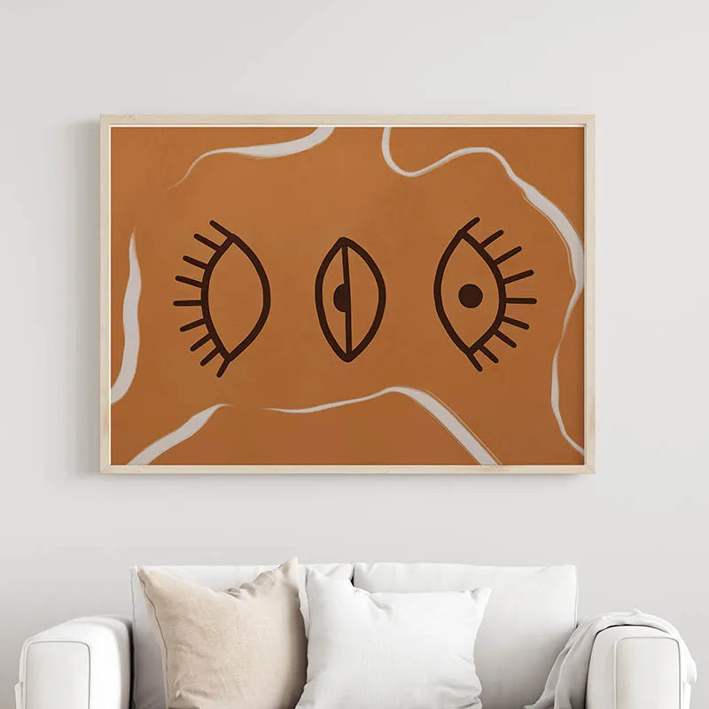 art mural abstrait boho soleil lune fleur arc-en-ciel décoratif