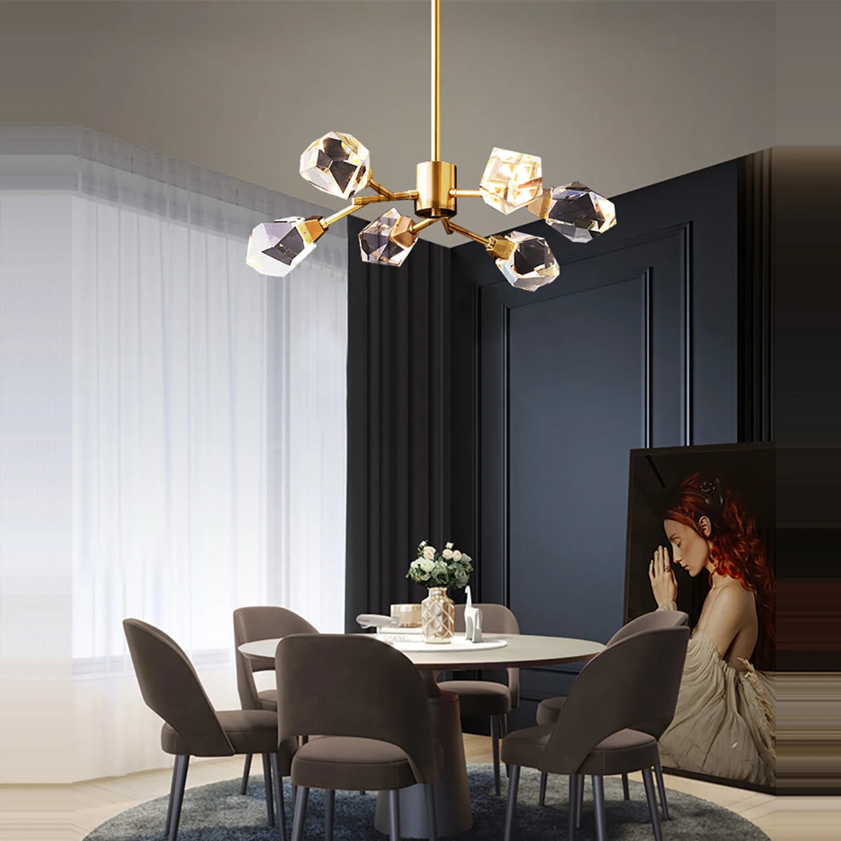 lustre moderne en laiton diamant cristal led de luxe - vue 6 sur 18