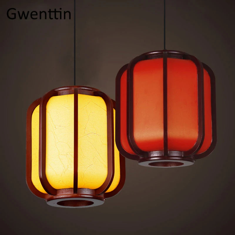 suspension en bois style chinois avec lanterne en peau de mouton - vue 2 sur 10