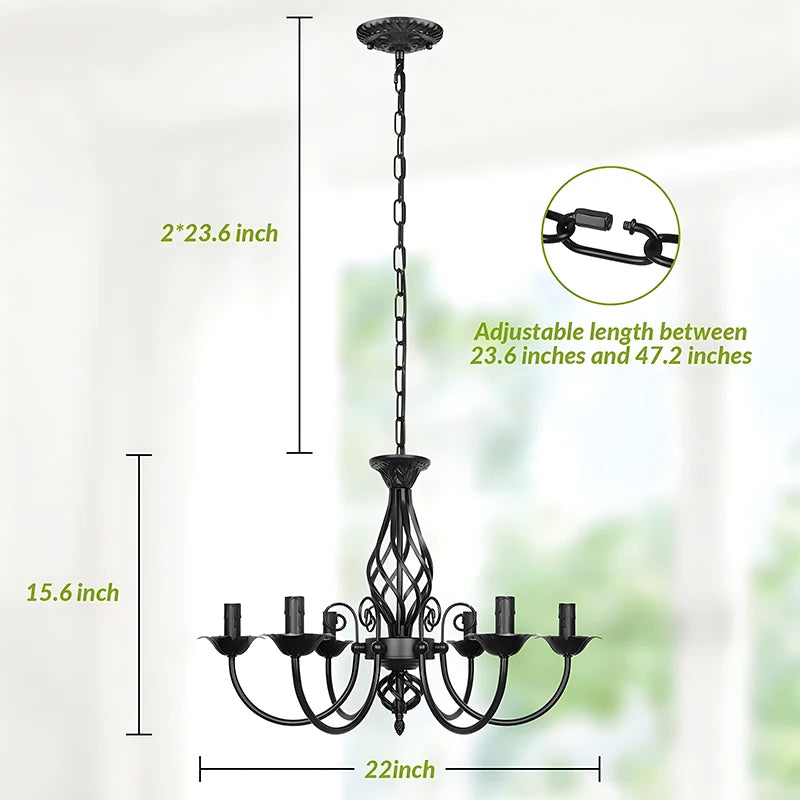 6-Light Farmhouse Candle Chandelier for Living Room, Rustic Industrial Pendant Ceiling Light fixture, Vintage Hanging Lamp for B - vue 6 sur 7