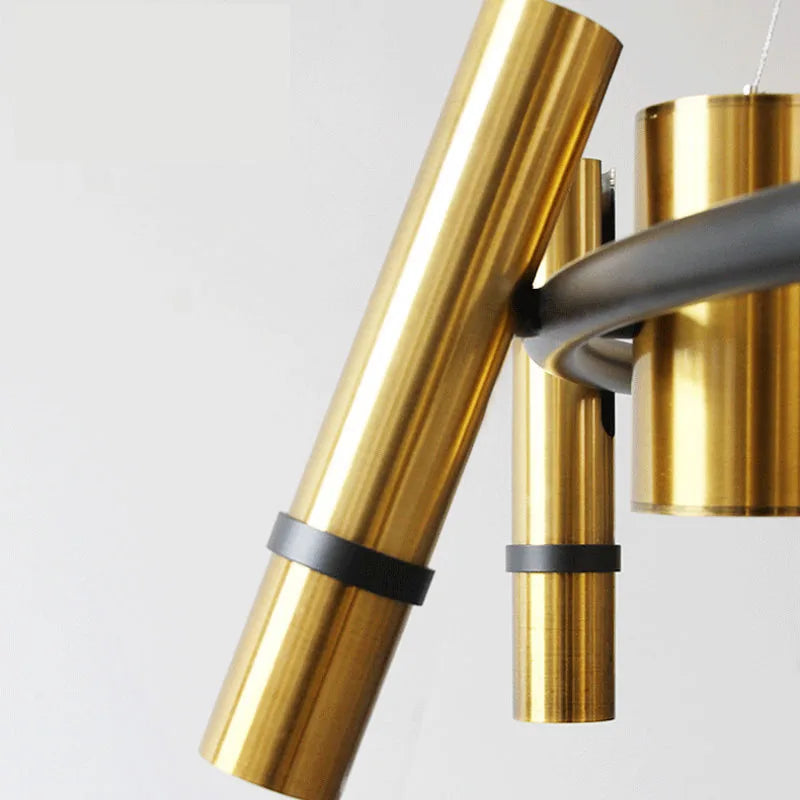 lustre en métal doré avec anneau noir réglable pour divers espaces - vue 6 sur 7