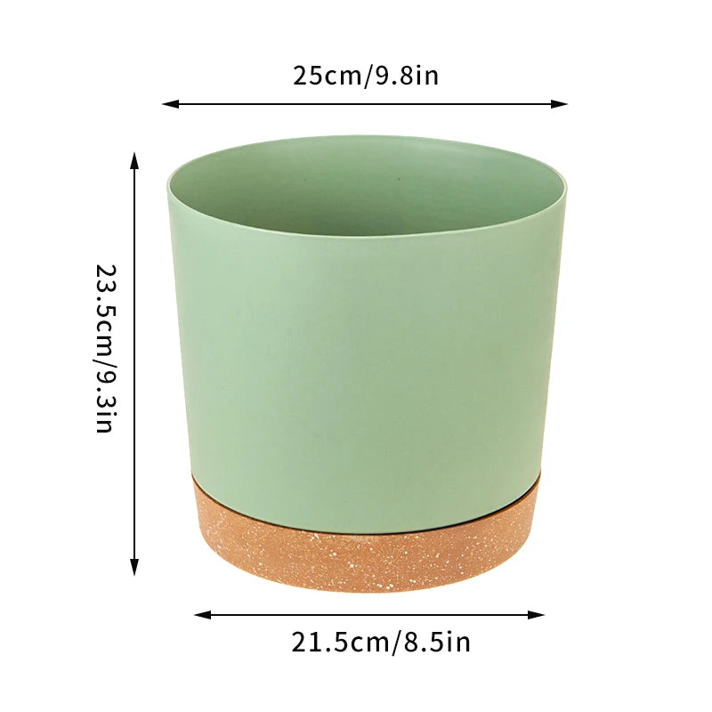 grand pot circulaire en plastique pour plantes d'intérieur avec drainage et plateau - vue 12 sur 15