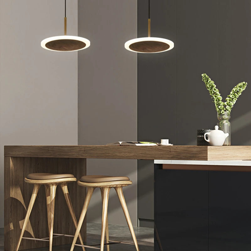 Suspension design ronde Led en noyer noir - vue 4 sur 9