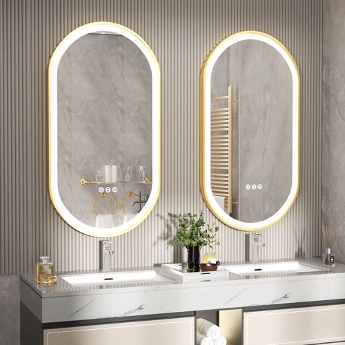 grand miroir oval à led avec éclairage intensité variable et antibuée