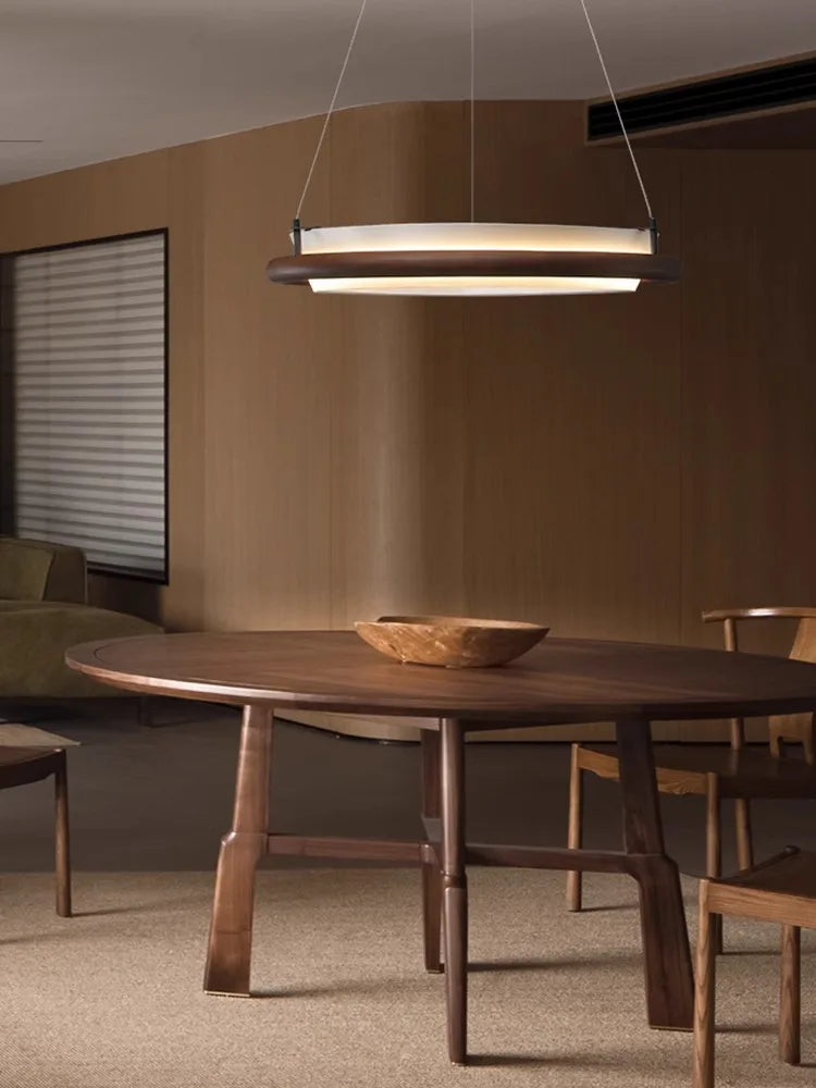 lustre moderne en bois led avec suspension en tissu - vue 5 sur 12
