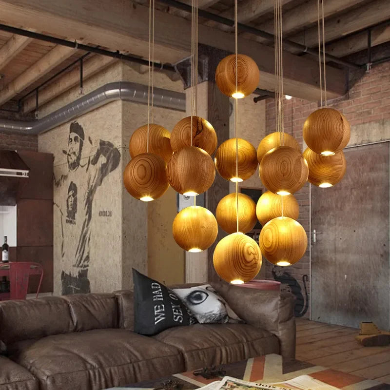 suspension lumineuse led moderne en bois gzmj avec plusieurs têtes - vue 11 sur 11