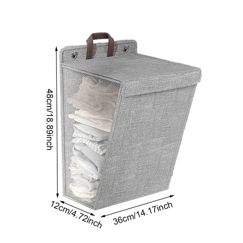 1pc Foldable Adhesive Laundry Basket Hamper, Multifunctional Punch Free Wall Hanging Washing Clothes Mesh Hook Organizer