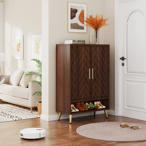 Tribesigns 6-Tier Shoe Cabinet with Doors, Walnut Wooden Shoe Storage Cabinet with Adjustable Shelves for Entryway - vue 3 sur 7