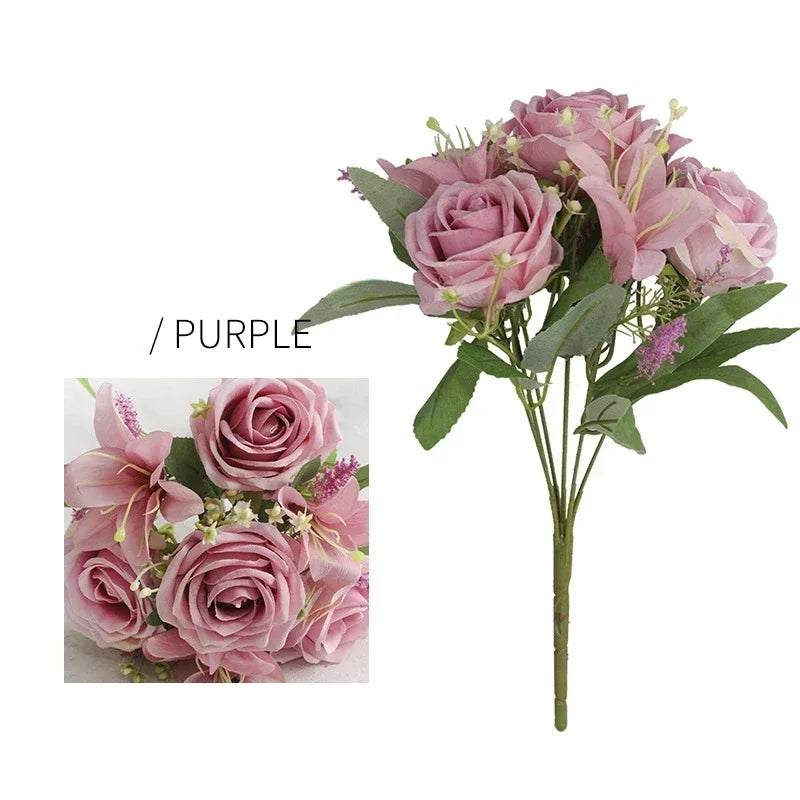 décoration mariage bouquet lys et roses artificiels parfumé fleurs de jardin - vue 12 sur 11