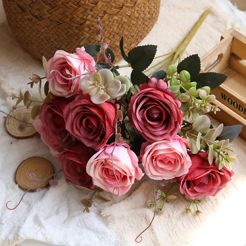 bouquet de roses artificielles en soie pour décoration intérieure - vue 13 sur 13