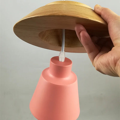 Sweet Home Macaron couleur LED fer bois Suspension Luminaire Lustre suspendu lumières intérieur Lustre lampes plafond décoration - vue 4 sur 8