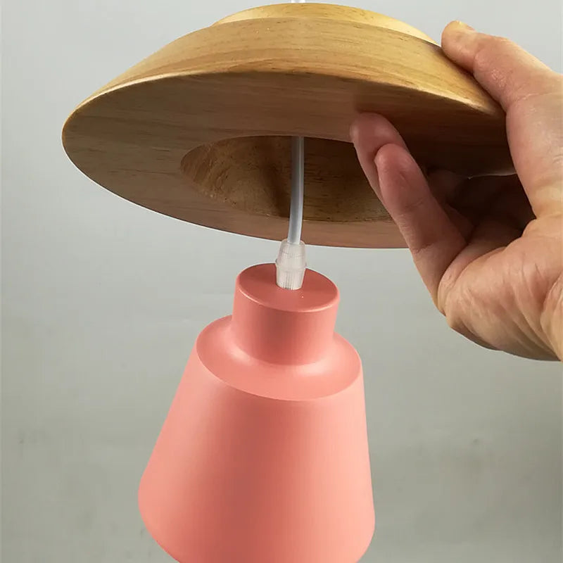 Sweet Home Macaron couleur LED fer bois Suspension Luminaire Lustre suspendu lumières intérieur Lustre lampes plafond décoration - vue 4 sur 8