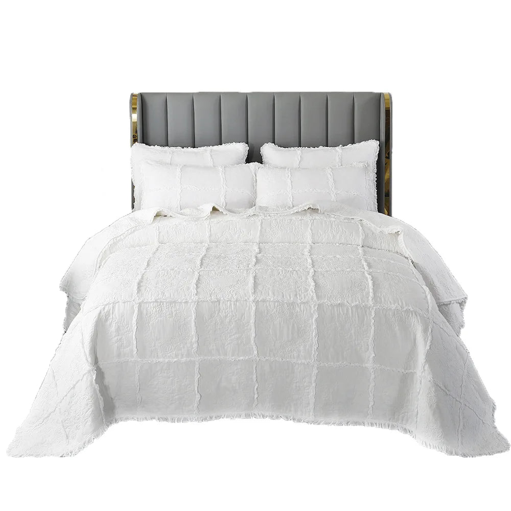White Rose Plaid Cotton Bedspread, Quilted Duvet Blanket, American Coverlet, Cubrecam Bed Cover, Bedding Sets, Patchwork - vue 6 sur 6