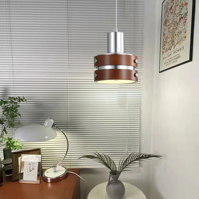 lampe led suspendue créative en bois et métal 	 style - vue 5 sur 8