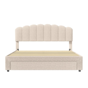 Bubble Bed, Double Bed, Teddy Velvet Fabric, with USB & LED, Drawer Bed,  with Storage Space, Beige, 140x200 cm
