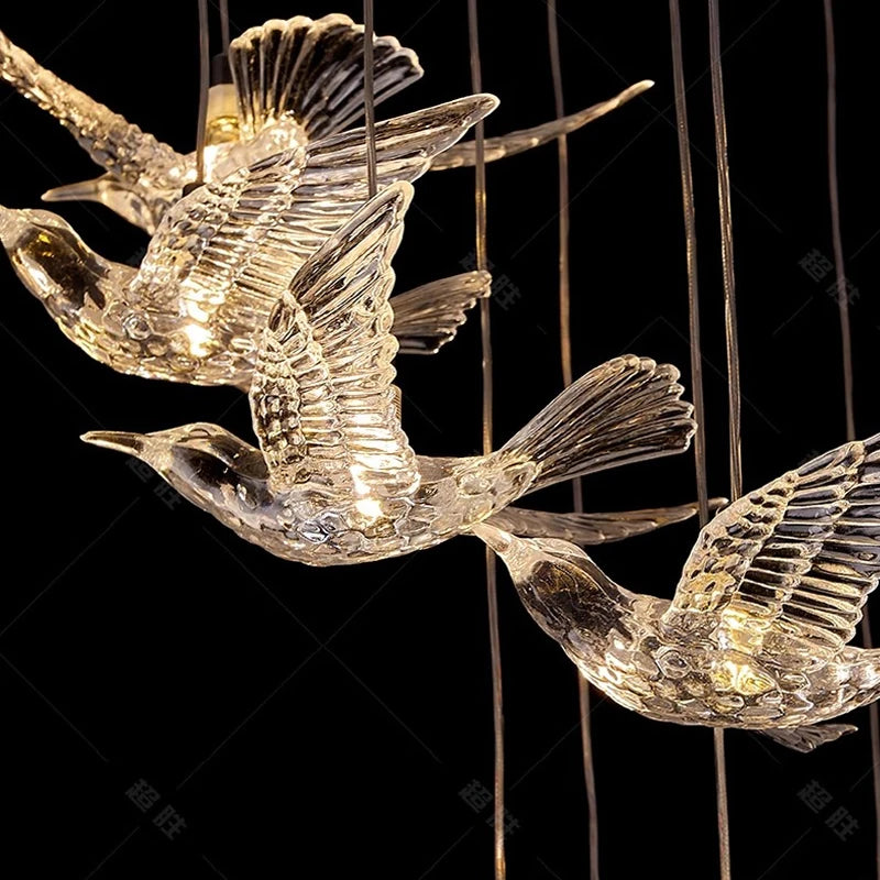 YOULAIKE oiseau design led lustre pour escalier de luxe salon suspendu luminaire couloir longue spirale acrylique lampes - vue 6 sur 20