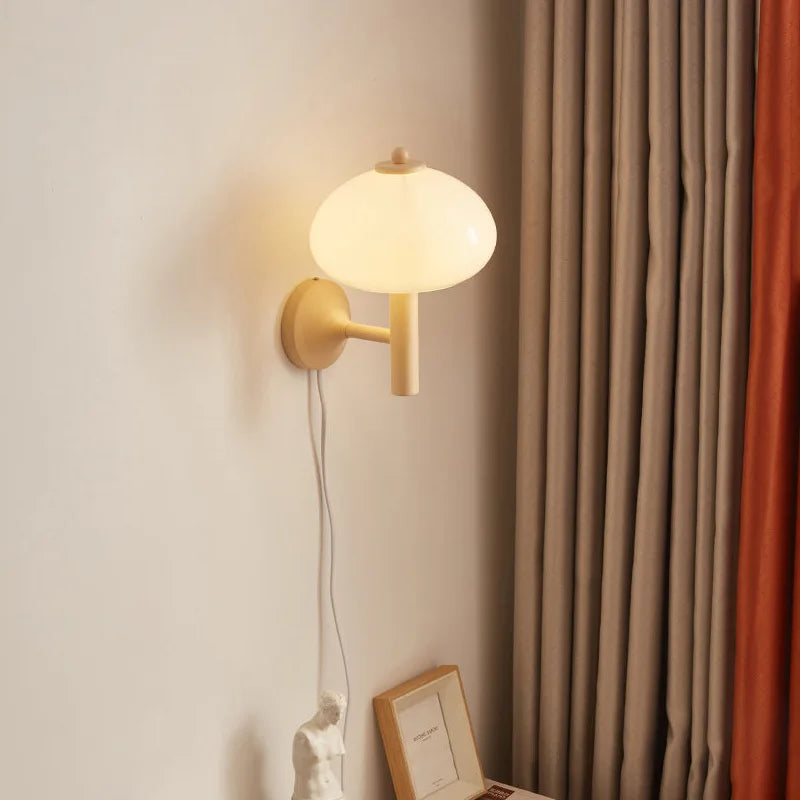 Bauhaus applique moderne champignon verre applique murale pour chambre salon Loft chambre décor blanc avec prise interrupteur applique murale - vue 3 sur 6