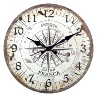 horloge murale en bois motif boussole rétro décoration silencieuse