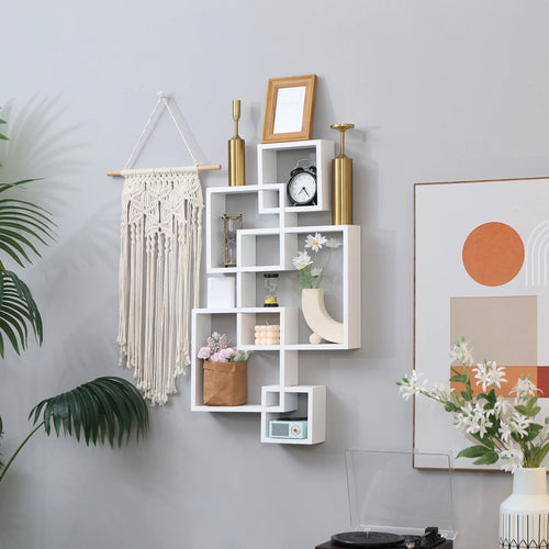 HOMCOM wall shelf with 5 cubes for living room bedroom 49,5x10,2x86 cm - vue 3 sur 6