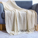 plaid boheme ultra doux a carreaux avec pompons