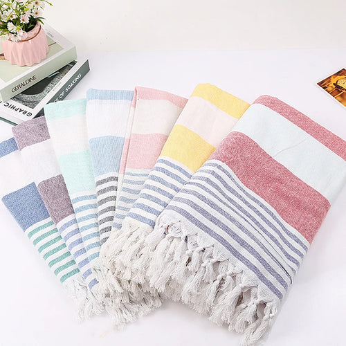 Serviette de plage turque coton franges rayé spa