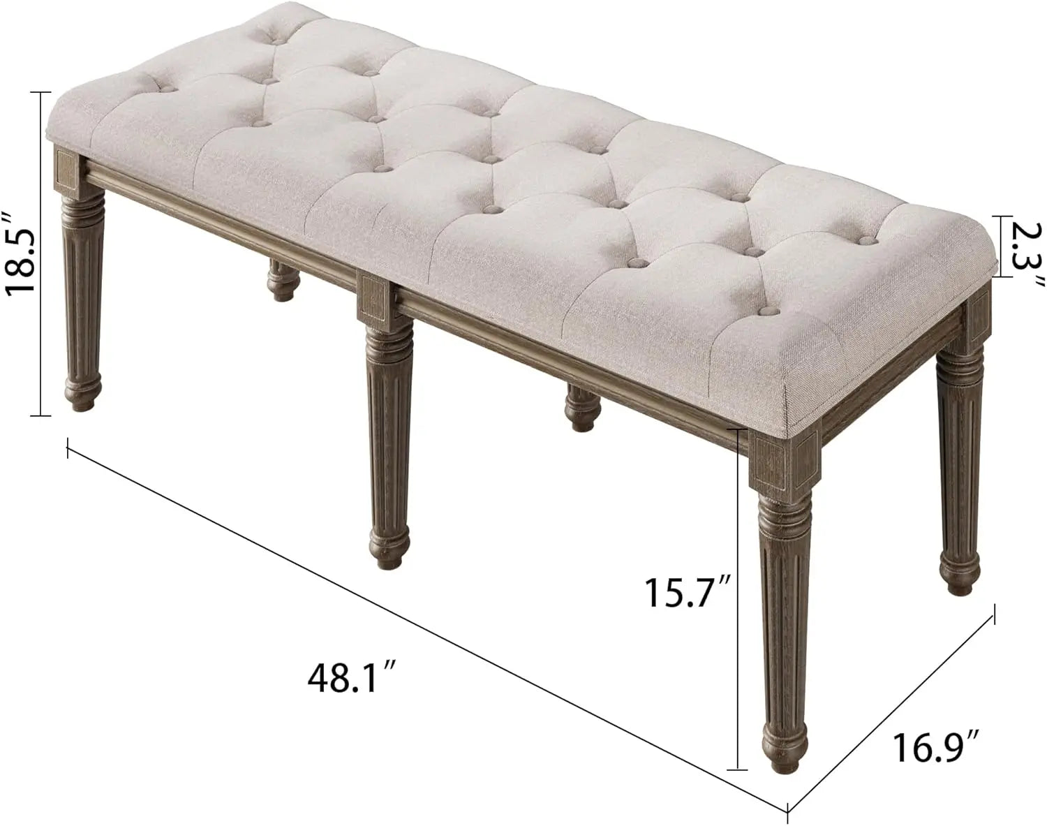 Beige Bench for Dining Room Table, Upholstered Vanity Stool Piano Bench Makeup Stool with Rustic Wood Vanity Stool Foot Rest